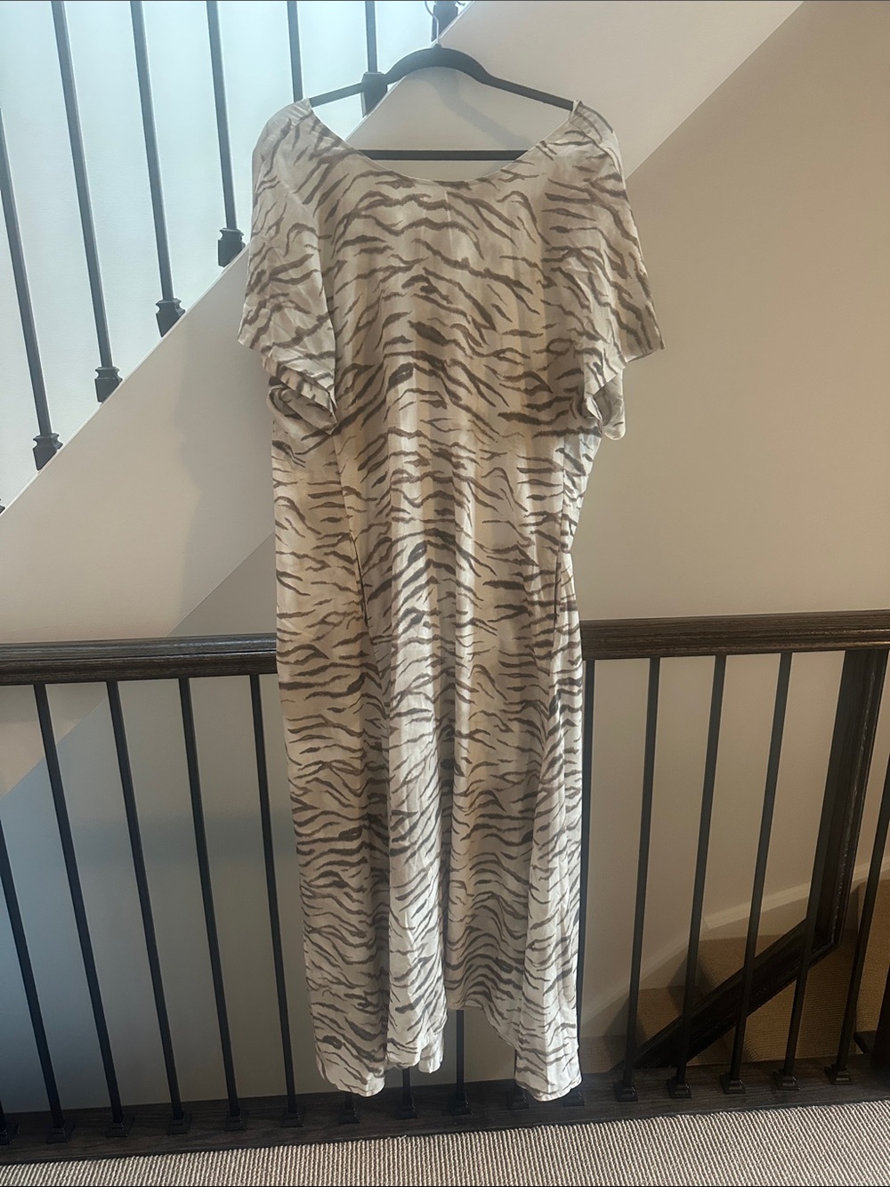 H&M Cream and Brown Zebra-Print Maxi Dress